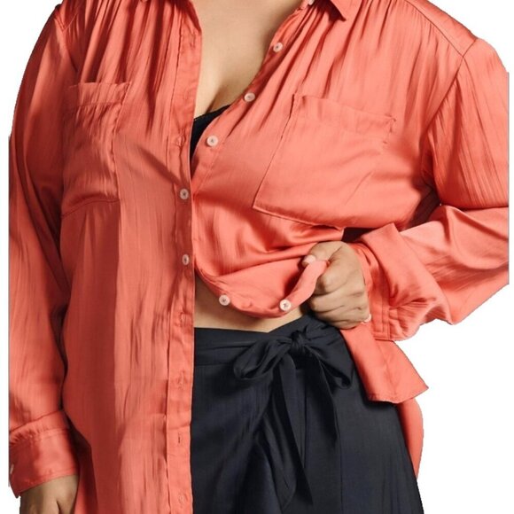 Anthropologie Relaxed Top Button Up Shirt Women Size XL Shiny Rose - Picture 3 of 16